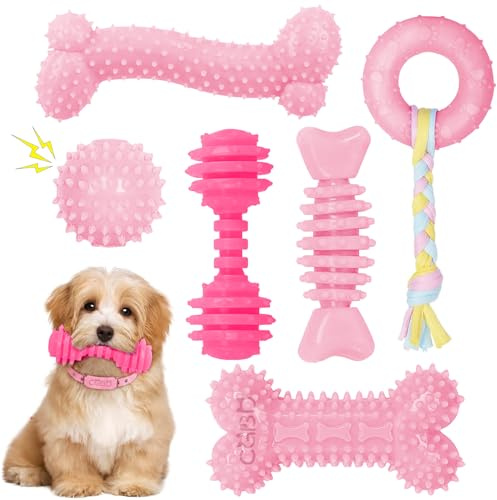 CGBD Puppy Toys, 6 Pack Dog Chew Toys for Puppy, Cute Pink Small Dog Toys, Teething Toys for Puppies, Soft Durable Interactive Chew Toy for Small Dogs