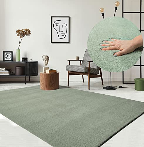 the carpet Relax Moderner Flauschiger Kurzflor Teppich, Anti-Rutsch Unterseite, Waschbar bis 30 Grad, Super Soft, Felloptik, Grün, 140 x 200 cm