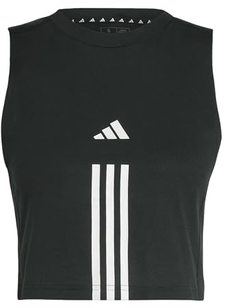 adidas Mujer Train Essentials Train Cotton 3-Stripes Crop Tank Top, Black/White, XL