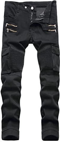 Osheoiso Herren Destroyed Jeans Biker Hose Herren Löcher Slim Fit Lang Jeans Denim Hose Mode Männer Zerrissen Jeanshose Skinny Jeanshosen Bleistifthose Hosen C Schwarz 32