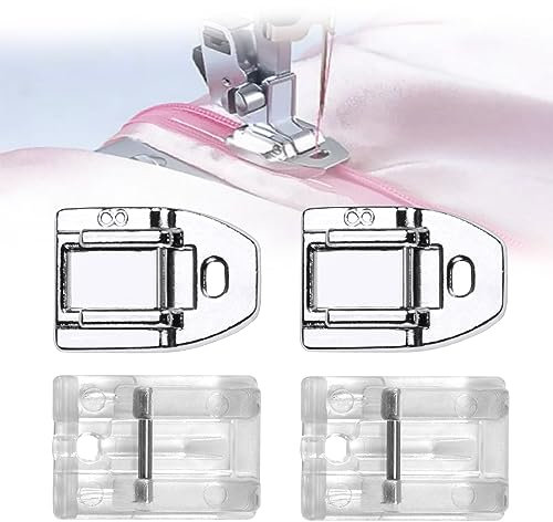 DECARETA 4 Stück Nahtverdeckter Reißverschlussfuß Edelstahl/Kunststoff Nähfuß Verdeckter Reißverschluss Silber Nähmaschine Reißverschlussfuß Kompatibel mit W6 Singer Nähmaschine AEG Privileg Carina