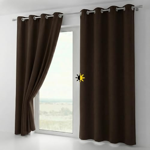 BEAUTEX Verdunkelungsgardine mit Ösen, Blackout Ösenschal Blickdicht abdunkelnd, Größe und Farbe wählbar (Breite: 300 cm, Höhe: 245 cm, Dunkelbraun)