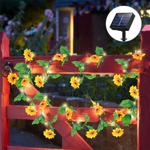 Garland Fairy Lights, 4M 40 LED Solar String Lights Outdoor, LED Fairy Lights with Artificial Sunflowers Ivy Leaves, 8 Modes Ivy Vine String Light Waterproof Decoration for Garden Balcony Room Decor