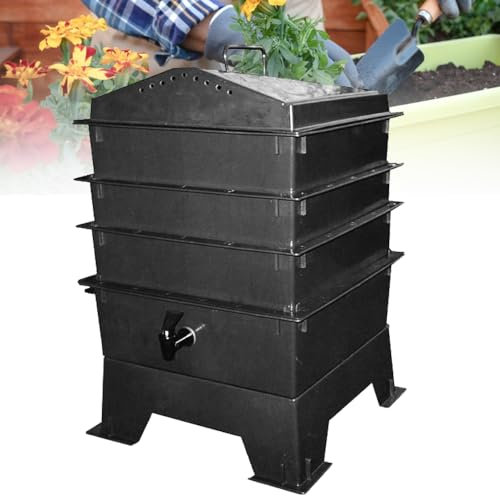 Kit per compostaggio di lombrichi a 5 vassoi, compostiera per lombrichi per carichi pesanti, sistema di compostaggio per lombrichi neri, per il riciclaggio dei rifiuti alimentari in cucina