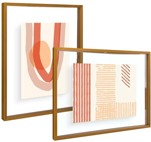 Frametory, Cornice portafoto flottante, 28 x 35 cm, cornice in metallo, in vero vetro, per montaggio a parete o da tavolo (color bronzo, confezione da 2)