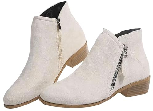 Botas minimalistas con cremallera lateral para mujer, botines, botas cortas, zapatos individuales para mujer, zapatos casuales, calentadores de piel para, Blanco, 37 EU