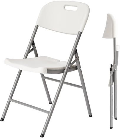 Heavy Duty White Folding Chair - 20.9 x 17.3 x 32.7 in (53x44x83cm), HDPE Plastic & Powder Coated Steel Frame, Foldable Chair with Matte Grain Surface - for Home, Office, Events Indoor & Outdoor Use