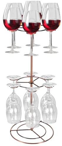 wutfuooo Metal Countertop Wine Glass Holder with Scrollwork Design, Freestanding Tabletop Stemware Storage Rack with 12 Hooks