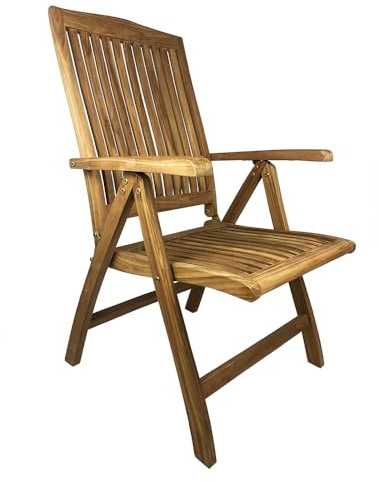 TEMPO STYLE Vikbar trädgårdsstol i teak Bali | Fåtölj med justerbart ryggstöd, armstöd och hållbar utomhus (Bali)