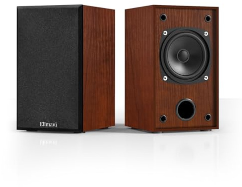 Elimavi Passive Bookshelf Speakers for Home Theater Surround Sound, Satellite Stereo Speakers with Classic Wood Grain for Record Player/Computer/TV, Wall Mountable, Cable Included, Wood Grain Color