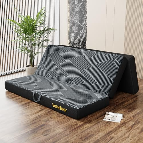 Vamcheer Colchón Plegable Triple - Colchón Versátil para Huéspedes Espuma Extra Gruesa (15 cm), Lavable, Plegable, Adultos, Colchón de Viaje con Asa de Transporte 140x195
