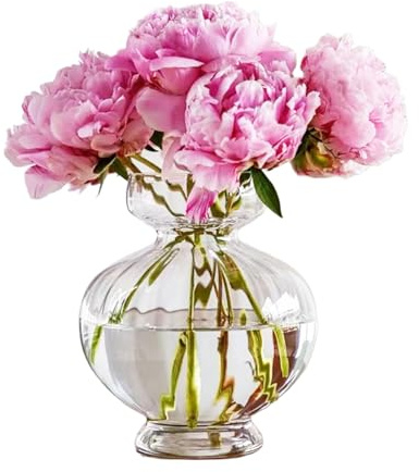 Esmiome Large Glass Vases for Centerpieces Wide Big Ribbed Vase Hyacinth Bulb Avocado Clear Vases for Table Decorations Modern Thickness for Wedding Home Living Room Decor 7.63'' Width x 8.66''Height
