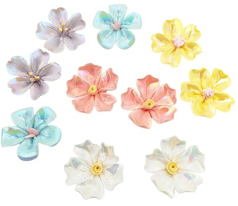 10 PCS Piastrelle in Ceramica con Fiori 3D, 4CM Fiori in Ceramica di Porcellana Fatti a Mano per Opere d'Arte, Acquario, Vasi, Soggiorno, Tavolo da Pranzo, Ufficio, Decorazione Floreale per Casa