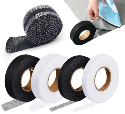 KEORHEZ 5 Stück Saumband Zum Aufbügeln Bügelband Schwarz Und Weiß Zum Reparieren Und Nähen Der Säume Von Stoffen Vorhängen Und Hosen 1 cm/2 cm x 64 M Und 2.5 cm X 10 M