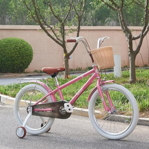 LSBIKE 18inch Girls Bike with Stabilisers/Kickstand Pink Kids Road Bike