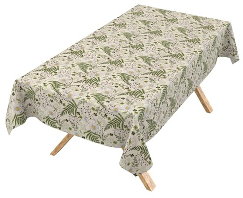 ANRO Nappe enduite Camomille Feuilles 100x140 cm rectangulaire | lavable à 30 °C – idéale pour jardin, terrasse et salle à manger – linge de table en tissu enduit