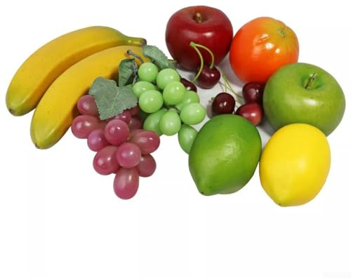 Puupaa Set realistico di frutta e verdura artificiale, 12 pezzi decorativi realistici per casa, giardino e panetteria, modelli di prodotti finti (25 x 18 x 6 cm)