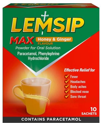 Lemsip Max Honey and Ginger Sachet, 5 Sachets | Cold And Flu, Pain Relief, Fever, Blocked Nose Relief, Sore Throat, Paracetamol, Maximum Strength, Medication