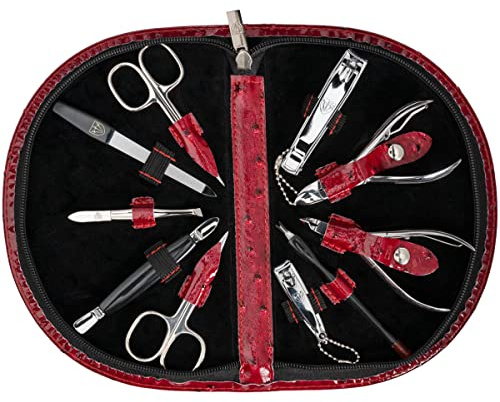 3 Swords Germany - brand quality 10 piece manicure pedicure grooming kit set for professional finger & toe nail care scissors clipper fashion leather case in gift box, Made by 3 Swords (2412)