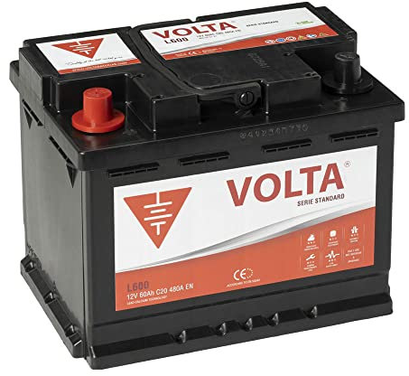 Batería De Coche 60Ah 480A EN Standard +Izq Volta L600I Medidas 242 x 175 x 190 mm con 2 años de Garantía - Fabricación Europea. Automóvil de turismo