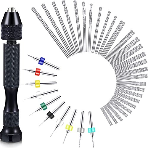 57-Piece Hand Drill Set With Pin Vise, 46 Micro Twist and 10 PCB Mini Bits for Resin, Polymer Clay, Craft, DIY Jewelry (0.1-1mm, Random Color)