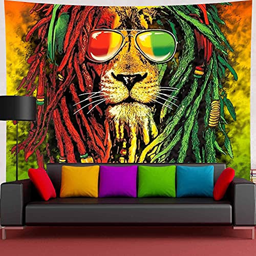 Simsant Rasta Rastafarian Wandteppich, Löwenkopf, Bob, Wandbehang, Hintergrund für Wohnzimmer, Schlafzimmer, Wohnheim, psychedelische Dekoration, Wandteppich (254 x 228,6 cm)