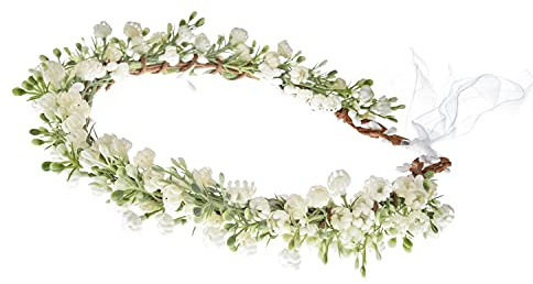 Yili Maizi Artificial Baby Breath Green Headpiece Bridal Flower Crown Eucalyptus Halo Wedding Leaf Floral Crown Headband Photo Prop (01 White)