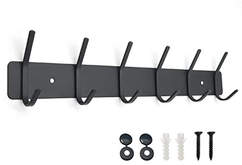 SYPEN Kleiderhaken Wand, Garderobenleiste Metall， Wandgarderobe Edelstahl, Hakenleiste Garderobe，Hakenleiste für Schlafzimmer Bad, Garderobenhaken für Kleidung, Jacken Halter (Schwarz, 6 Haken)