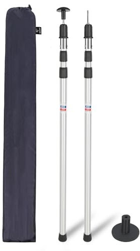 REDCAMP Aluminium Zeltstangen Teleskop 2er-Set, 230 cm Camping Teleskopstange Zelt, Verstellbar Mehrzweck Verlängerungsstange für Markise Vordach Veranda Sonnensegel Plane Headroom, Silber