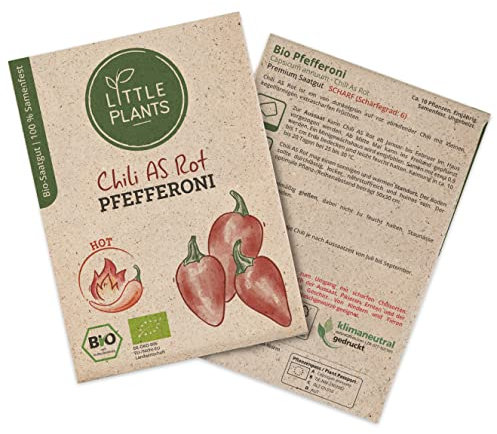 BIO Chilisamen Chili AS Rot, 5 Chilisamen, hohe Keimrate von Little Plants, Scharfe Chilis für deinen Balkon und Garten, BIO Chilisamen Nachhaltig Verpackt