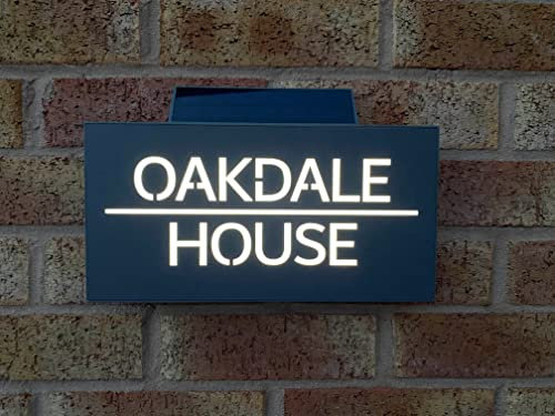 One of a Kind Design UK Personalised Contemporary Solar Light House Sign 305x155MM Rectangular House Sign Personalised Address Number Plate LED Illuminated UV Stable - Black
