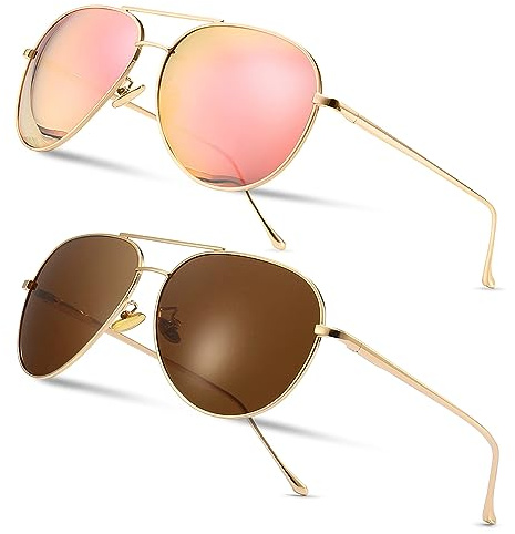 SUNGAIT Lunettes de Soleil Surdimensionnées Pilote Légères pour Femmes Lentille Polarisée Miroir Ronde