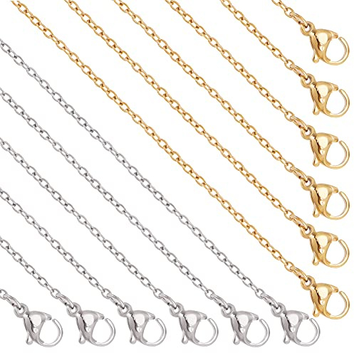 NBEADS 20 Fili 2 Colori 45/50cm Catene per Collana in 304 Acciaio Inossidabile, Catena Portacavi A Maglia Sottile da 1.5/2mm con Fermagli per Aragosta Catena Fai-da-Te per Braccialetto Collane