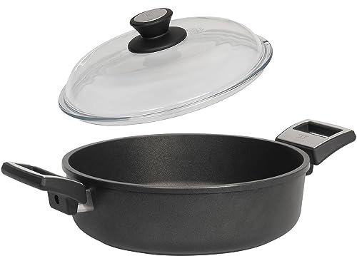 SKK großer 2-tlg. Bratentopf Ø 26 cm - ohne Induktion - hohe Aluguss Antihaft Schmor-Kasserolle & Vollglas Deckel - Made in Germany