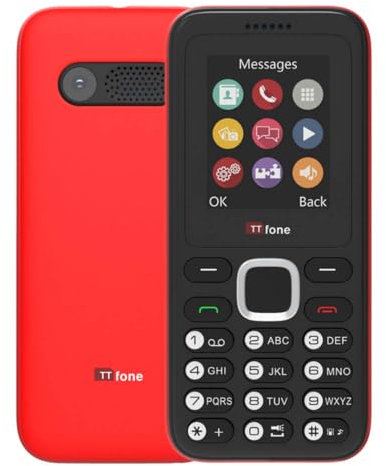 TTfone TT150 Unlocked Basic Mobile Phone UK Sim Free with Bluetooth, Long Battery Life, Dual Sim with camera and games, easy to use, Pay As You Go (EE, with £0 Credit, Red)