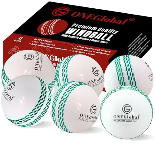ONEGlobal Premium Windball mjuk cricketboll | hållbara material, realistisk färgsöm, äkta studs och gunga | Vindboll cricketbollar för utomhus- och inomhusträning, coaching, trädgårds- och strandspel