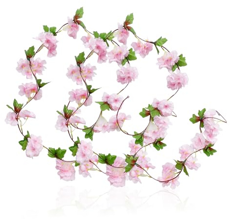 Lot de 2 guirlandes de fleurs de cerisier artificielles en rotin - Décoration de jardin de mariage - Rose clair