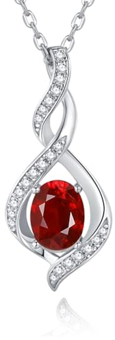 January Birthstone Necklace for Women, Created Garnet Necklace, 925 Sterling Silver Pendant Necklaces, Oval Sparkle Birthstone Charms Jewellery Gifts for Women Mother Wife Grandma, 45+5 cm