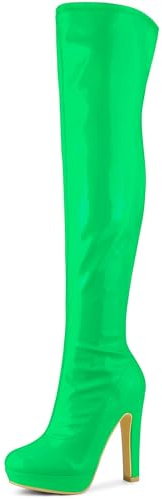 Allegra K Women's Platform Round Toe Chunky Heels Green Over The Knee High Halloween Boots 8.5 M US
