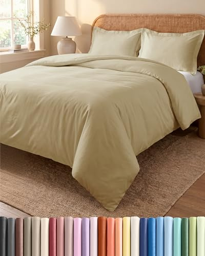 Parure de lit 3 pièces avec housse de couette et 2 taies d'oreiller, qualité hôtelière, rafraîchissante, infroissable, lavable en machine avec fermeture éclair et attaches de coin, polyester, beige