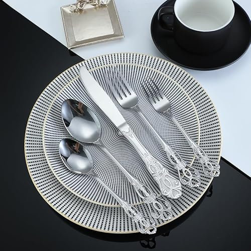 Will Like Besteckset für 1 Person, 5-teilig, hochwertig, spülmaschinenfest, inklusive Steakmesser/Gabel/Löffel, ideal für Zuhause, Küche, Restaurant (Silberbesteck)