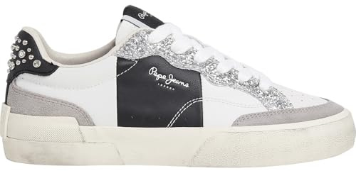 Pepe Jeans Milan Court W - Tenis para Mujer, Color Gris (Gris Plateado), 3 UK, Gris Plata Gris, 3 UK