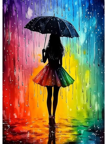 KEYIFA 5D Chica Colorida Diamond Painting Kit Completo, Arcoíris Cristal Lienzo Foto Pintura Diamante para Adultos, Diamond Painting Art con Accesorios DecoracióN De Pared Hogar 30x40cm
