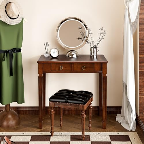 Traditioneller Massivholz-Schreibtisch, Kleiner Sekretär mit 2 Schubladen, Mahagoni-Schreibtische Kirschholz-schreibtische für Home-Office, 80CM Französischer Provinzial-schreibtisch, Kirsche-Walnuss