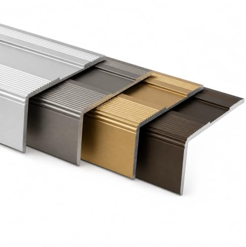 Floordirekt Treppenkantenprofil aus Aluminium 100cm - inkl. Schrauben und Dübeln | Winkelprofil 37mm Breite x 17 mm (Silber) Glory