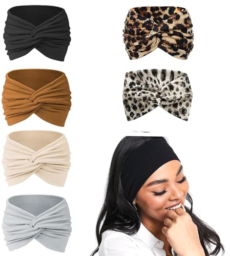 6 Pcs Wide Headbands for Women's Hair, 22×10.5cm Fabric Hair Bands for Women, Yoga Fashion Head Band Hairs, Twisted Knot for Adult Women's Hairr, Hair Bandanas for Women Accessories (Extends to 40 cm)