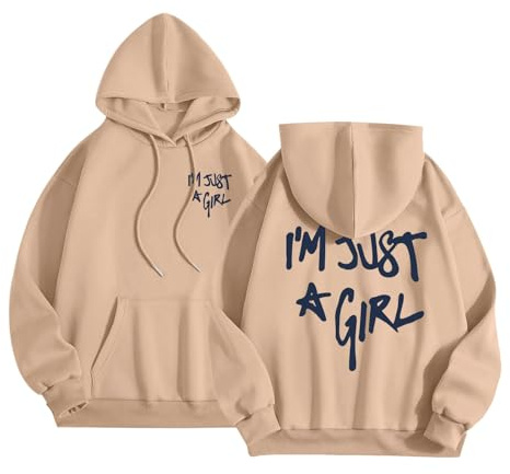 Felpa Donna con Cappuccio Oversize Hoodie con Scritta I'm Just A Girl College Casual Tinta Unita Sweatshirt a Manica Lunga Pullover Vestiti Moda Anime Lettera Grafica Abiti alla Moda Y2K