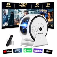 Mini Projector [Integrated Apps & 2026 Upgraded] Supporto 4K 1080P, Portable Projector Auto Focus/Keystone avec WiFi 6 et Bluetooth 5.4 Correction 360°Rotation, Mini Proiettore Home Theater- Bianco