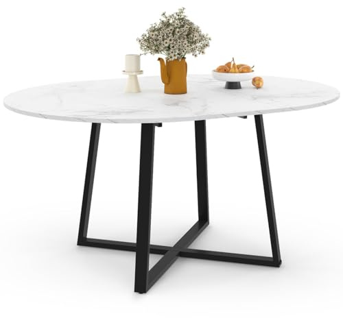 IDMarket - Tavolo da pranzo rotondo allungabile SELMA 4-8 persone piano in marmo bianco e nero ALASKA 110-150 cm