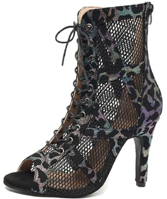 Dance Heels - Dance Shoes for Women with PU and 7/10 CM Peep Toe Lace Up Latin Stiletto Heels Ballroom Dancing Boots Sexy Salsa Shoes Stripper Heeled Sandals,Black,41